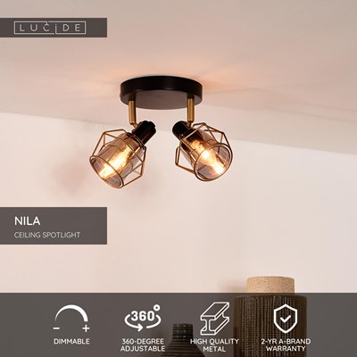 Lucide NILA - Ceiling spotlight - 2xE14 - Black
